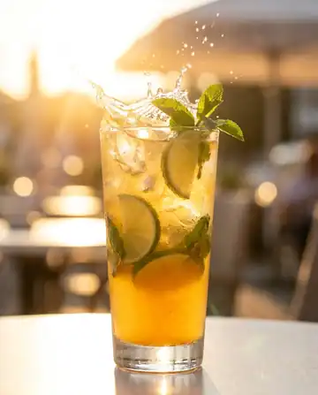 Concept: the same drink directed as a campaign-ready beverage hero with backlight and motion