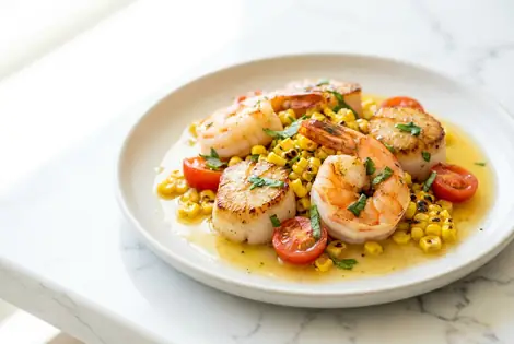 Commercial food photograph of a plated dish in directional daylight