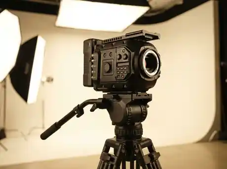Cinema camera body on a production set